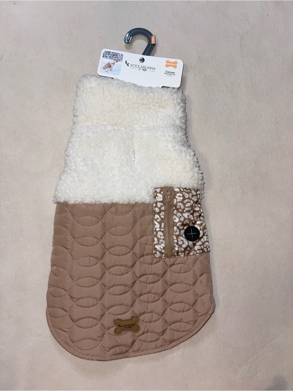 Koolaburra‎ Cream and Tan Quilted Reversible Dog Vest